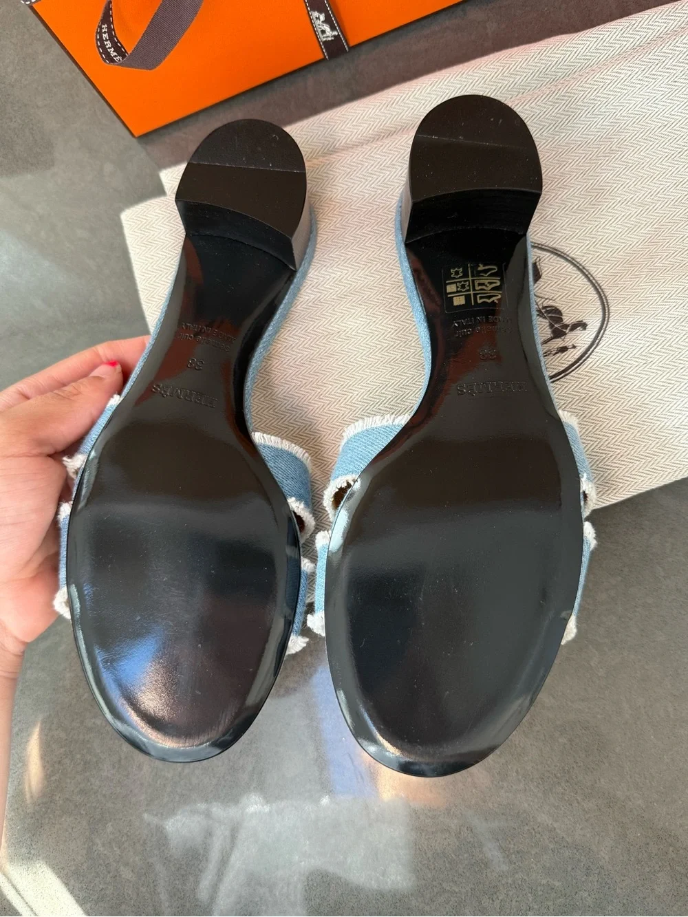 Hermes Denim Fringe Oasis Sandals Limited Edition NIB size 38 European